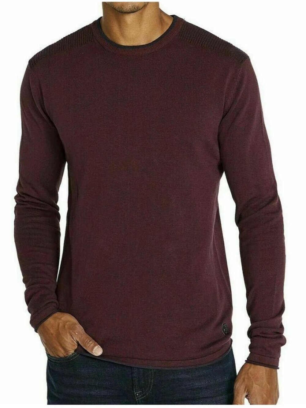 Buffalo David Bitton Men's Warell Pullover Sweater, Maroon Red Dark Blue, Small